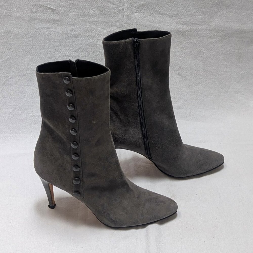 Manolo Blahnik Womens Gray Suede Button Accent Boots Heels Size 38 US 8